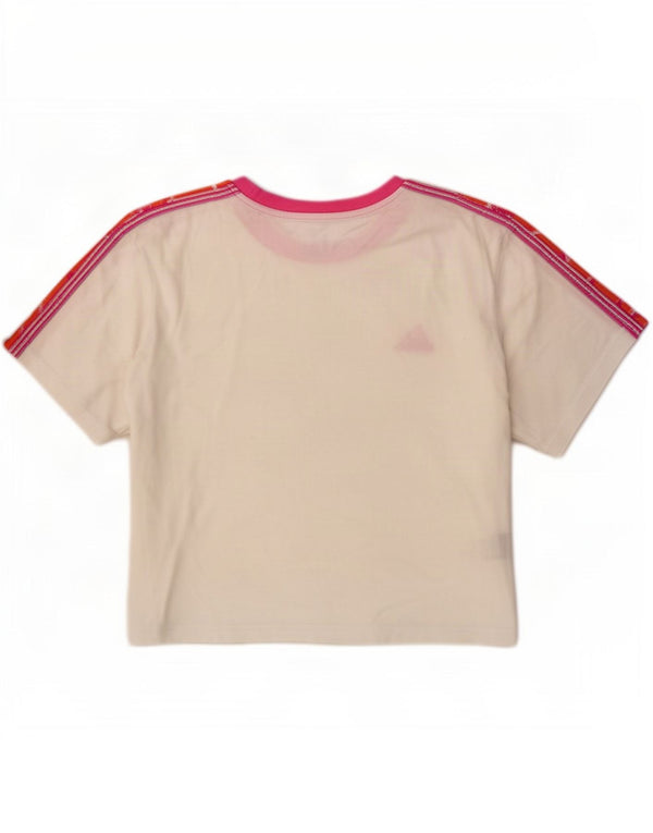 Adidas Γυναικείο T-Shirt Crop γραφικό τοπ UK 12/14 Μεσαίο λευκό βαμβακερό