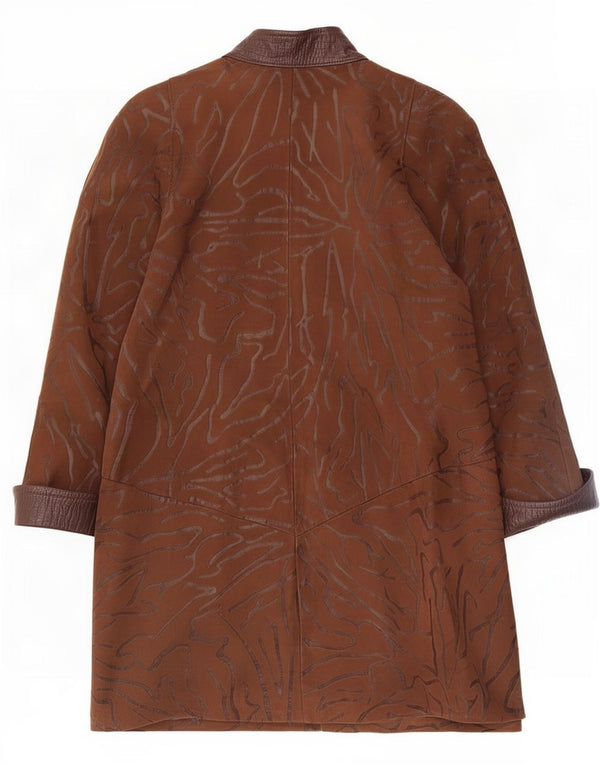 Vintage Womens Leather Coat UK 18 XL Brown Animal Print