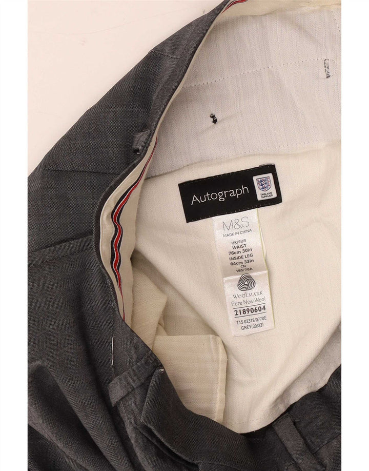 Marks & Spencer Ανδρικό αυτόγραφο ίσιο παντελόνι W30 L33 Γκρι μαλλί