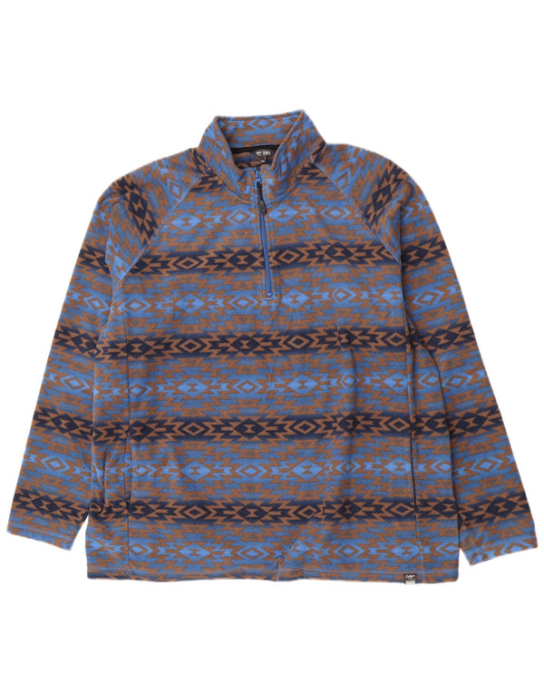 Cotton Traders Ανδρικό φερμουάρ Fleece Jumper 2XL Blue Geometric Polyester