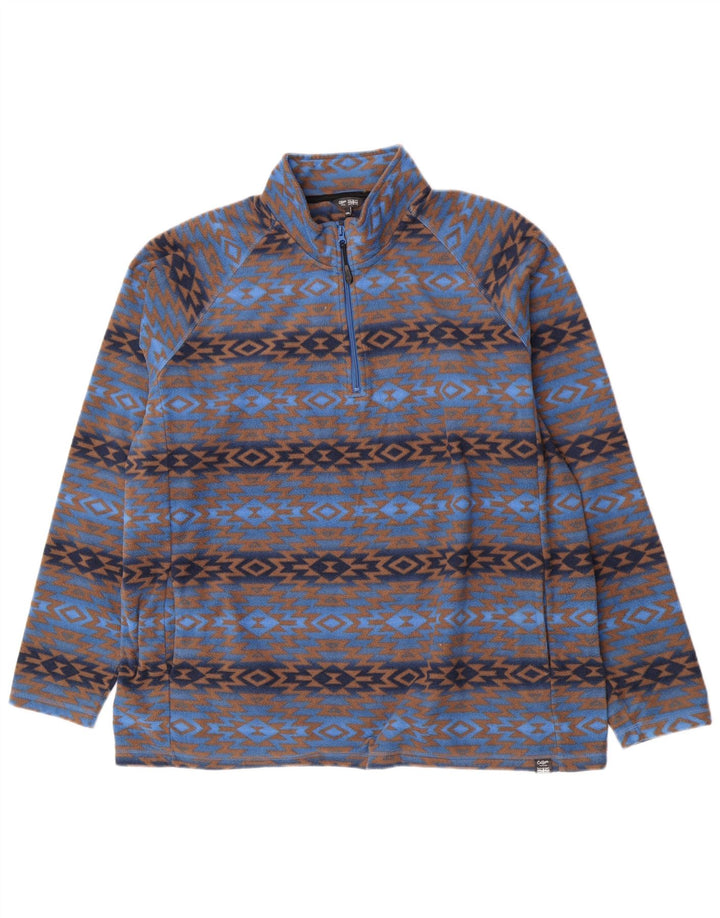 Cotton Traders Ανδρικό φερμουάρ Fleece Jumper 2XL Blue Geometric Polyester