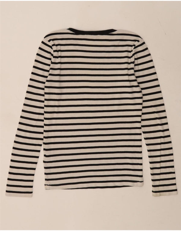 Γυναικείο μπλουζάκι Ralph Lauren μακρυμάνικο UK 12 μεσαίο λευκό βαμβακερό ριγέ
