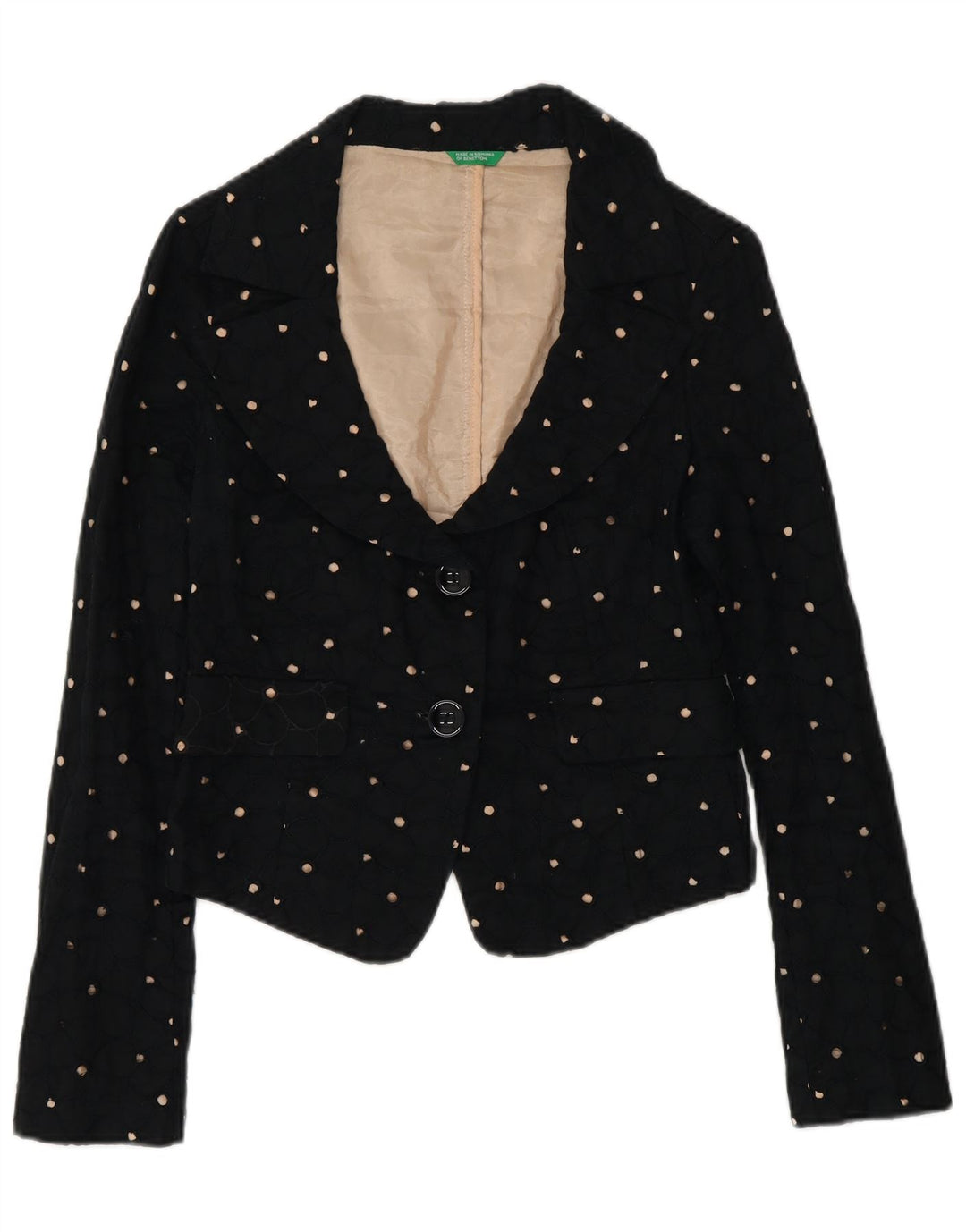 Benetton Γυναικείο Μπουφάν Blazer Crop 2 Button IT 42 Medium Black Spotted