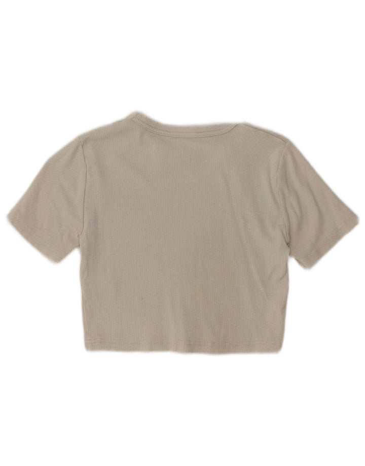 Zara Γυναικείο T-Shirt Distressed Crop Top UK 12 Medium Grey Cotton