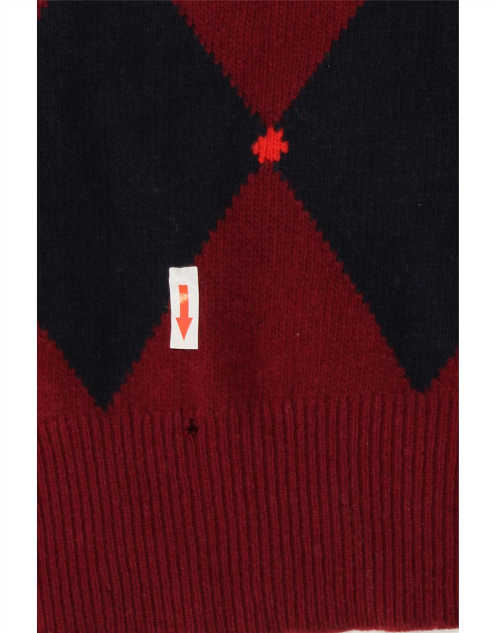 Vintage ανδρικό πουλόβερ με λαιμόκοψη σε μεσαίο μπορντό Argyle/Diamond Lambswool