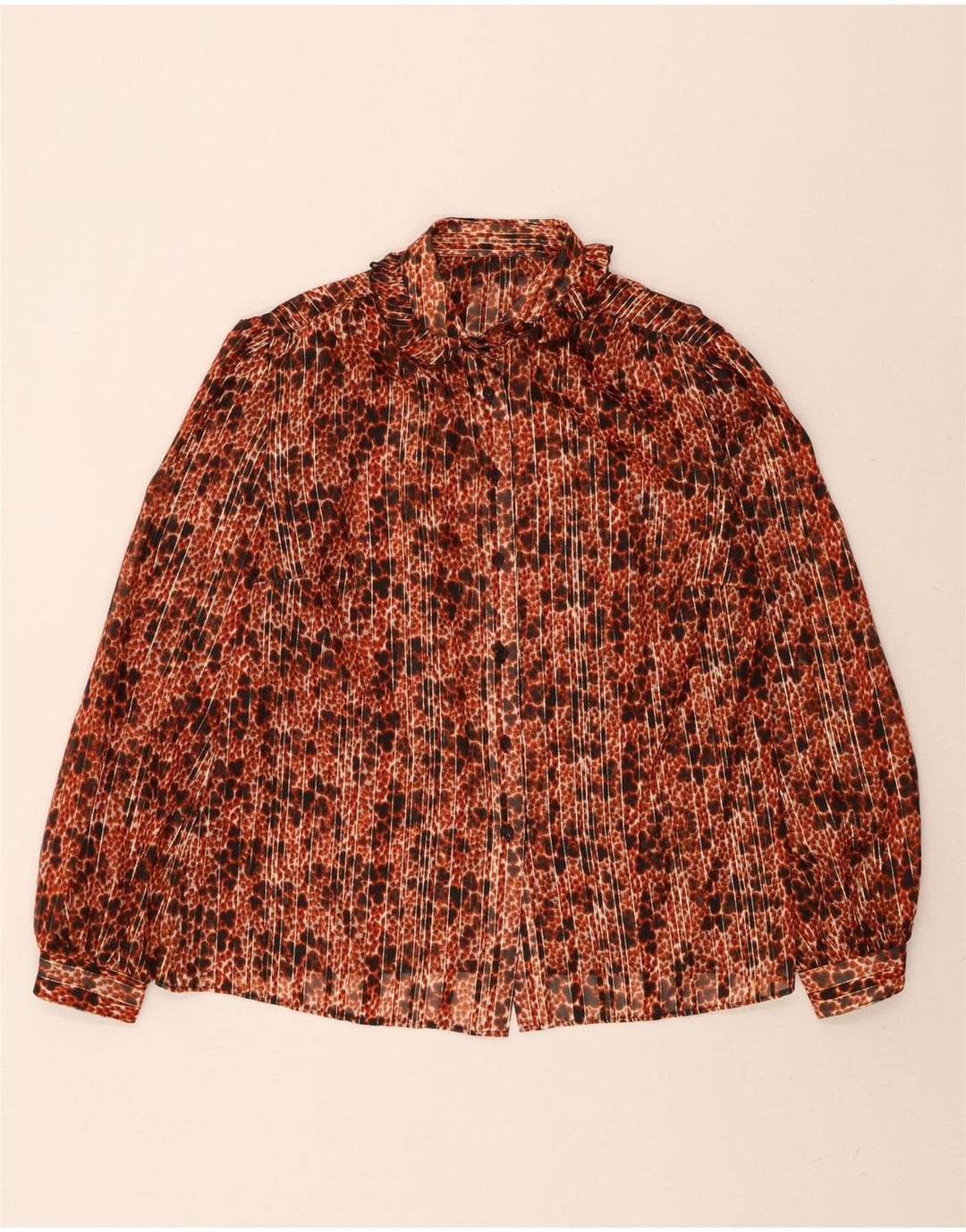 VINTAGE Womens Abstract Pattern Shirt Blouse UK 14 Large Brown Vintage Vintage and Second-Hand Vintage from Messina Hembry 