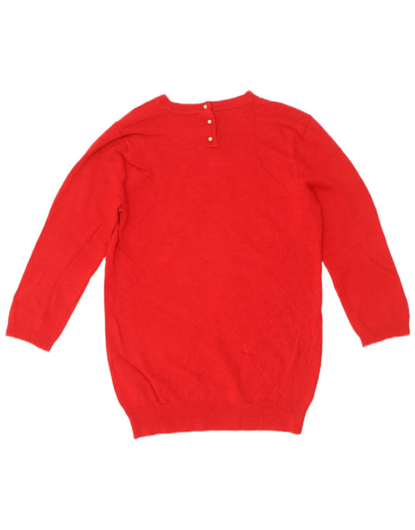 Zara Womens 3/4 Sleeve Boat Neck Jumper Sweater UK 12 Medium Red Viscose