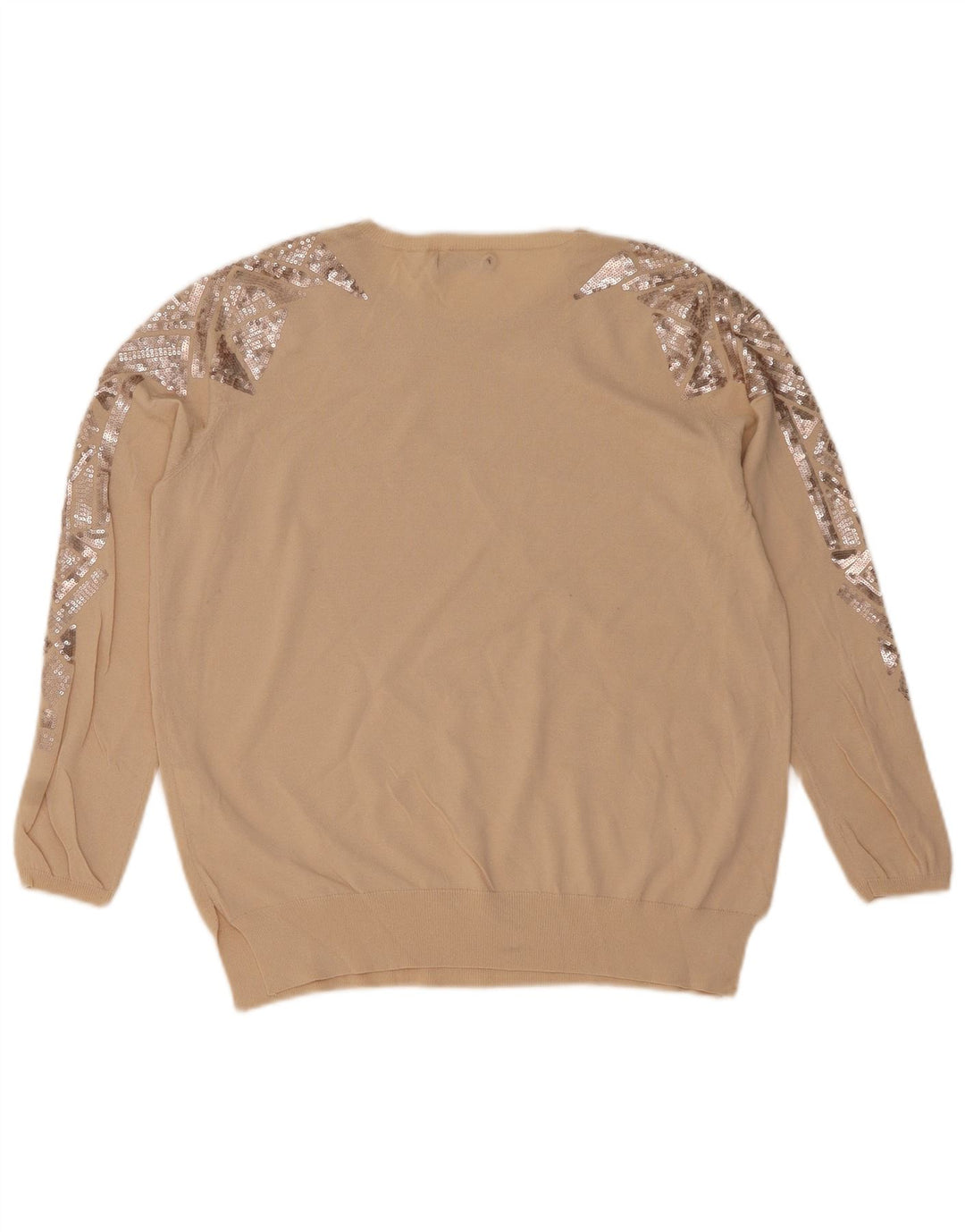 Zara Γυναικείο πουλόβερ με λαιμόκοψη UK 14 Medium Beige γεωμετρικό