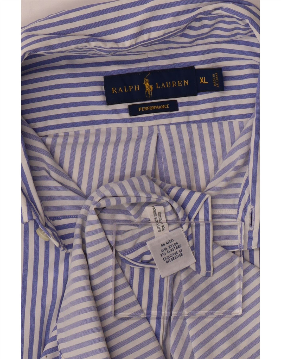 RALPH LAUREN Mens Performance Shirt XL Blue Striped Nylon