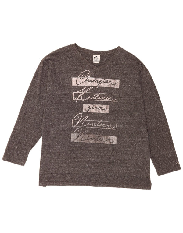 Champion Womens Loose Fit Graphic Top μακρυμάνικο UK 18 XL Grey Flecked