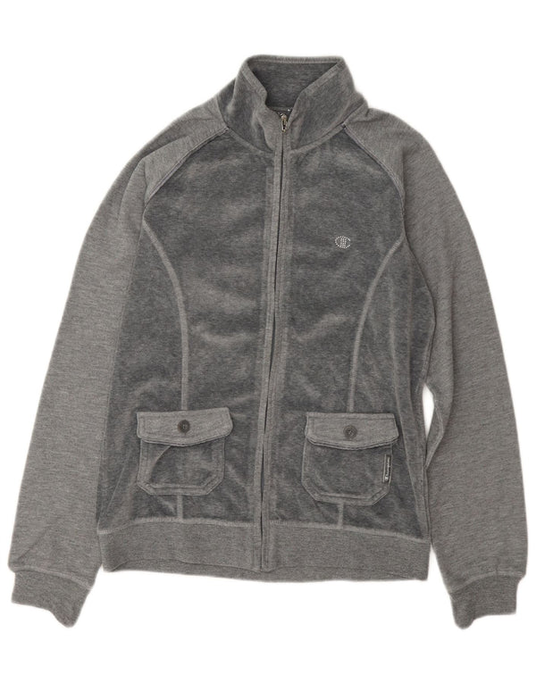 Champion Womens Heritage Fit Velor Tracksuit Top Jacket UK 14 Medium Grey