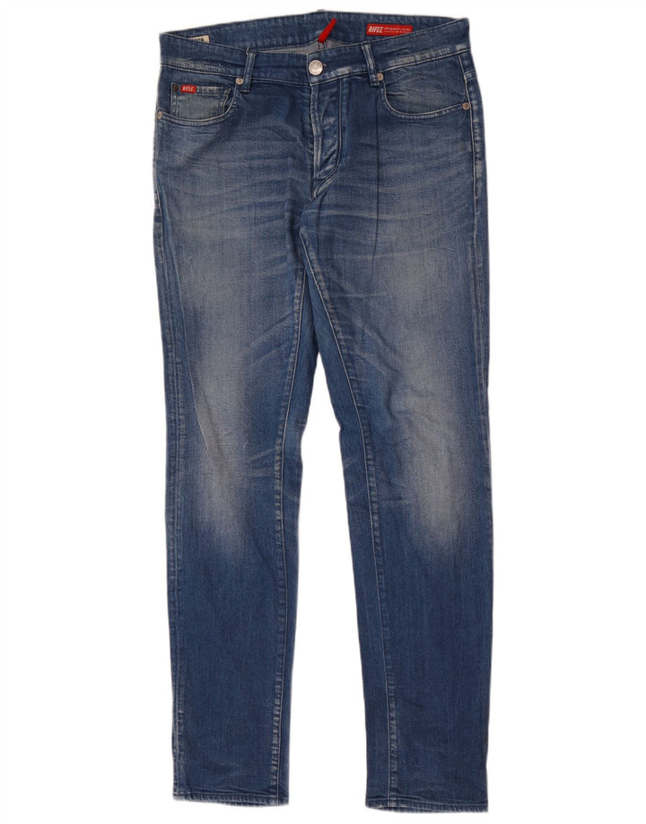 Rifle Mens Distressed Slim Jeans W32 L34 Μπλε βαμβακερό