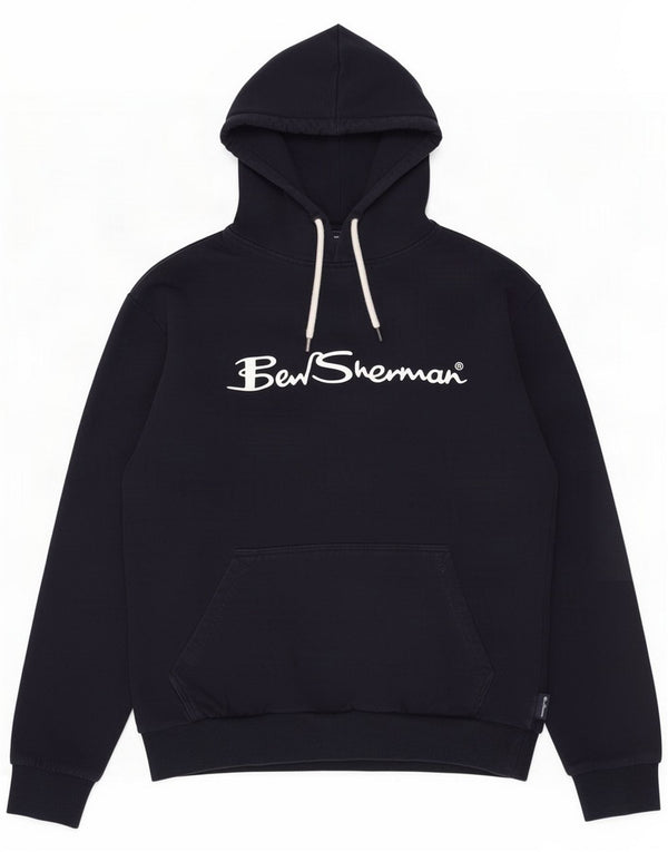 Ben Sherman Mens Graphic Hoodie Jumper Medium Navy Blue Cotton