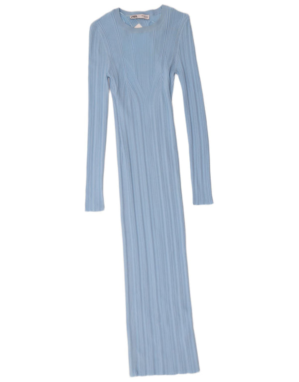 Zara Γυναικείο μάξι μακρυμάνικο φόρεμα UK 12 Medium Blue Nylon