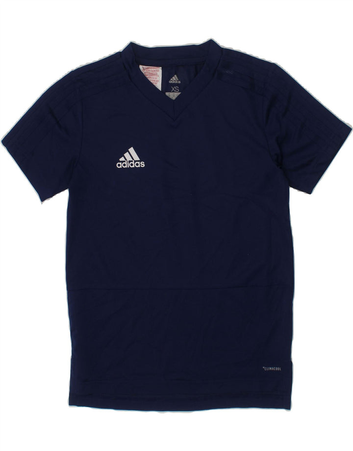 ADIDAS Boys Climacool T-Shirt Top 7-8 Years XS Navy Blue Polyester Vintage Adidas and Second-Hand Adidas from Messina Hembry 