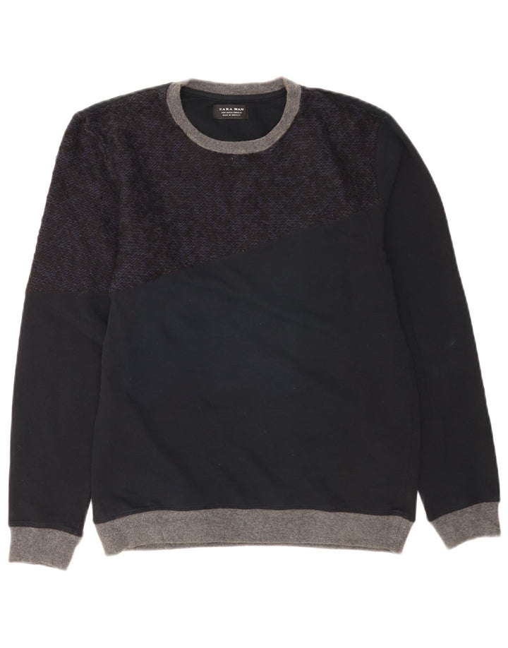 Ανδρικό πουλόβερ με λαιμόκοψη Zara Small Navy Blue Colourblock