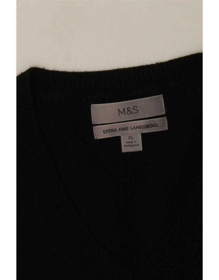 Marks & Spencer Ανδρικό πουλόβερ με λαιμόκοψη με V λαιμόκοψη XL Μαύρο Lambswool