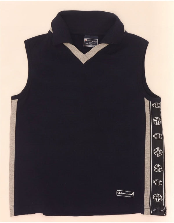 Champion Women Crop Graphic Polo μπλουζάκι UK 10 Small Navy Blue Colourblock