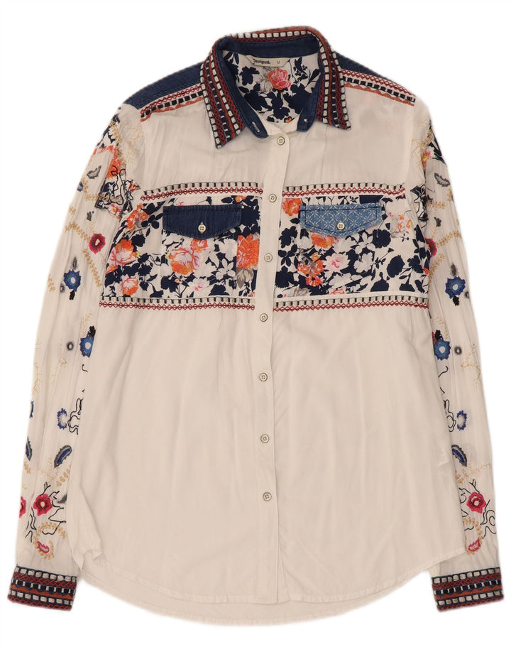 Desigual Γυναικείο Πουκάμισο UK 12 Medium White Floral Viscose