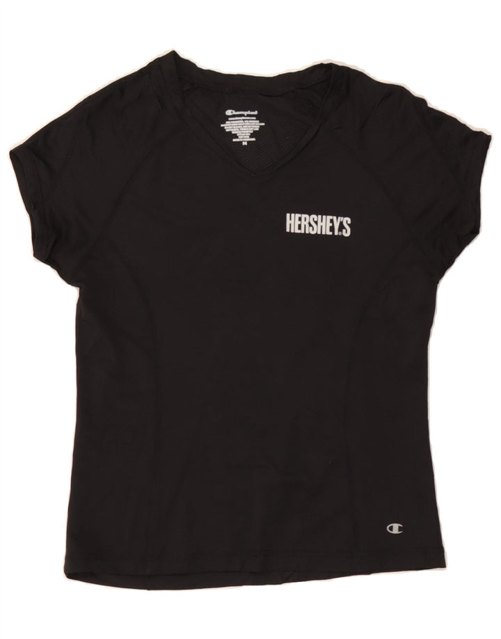 CHAMPION Womens T-Shirt Top UK 12 Medium Black Polyester Vintage Champion and Second-Hand Champion from Messina Hembry 