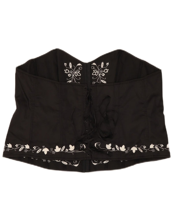VINTAGE Γυναικείο Crop Corset Top UK 16 Large Black Floral Polyester