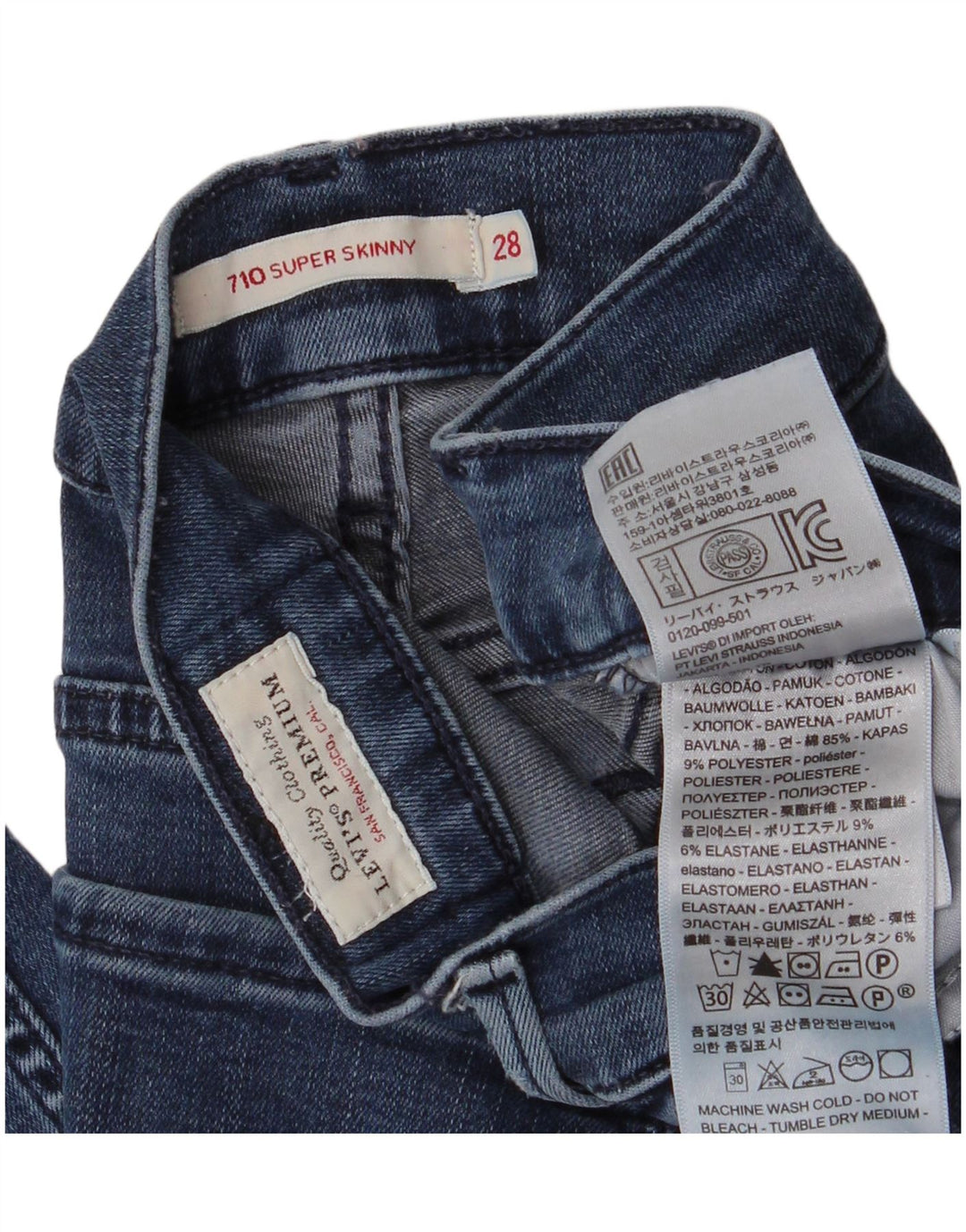 Levi's Womens 710 Super Skinny Jeans W28 L28 Blue Cotton