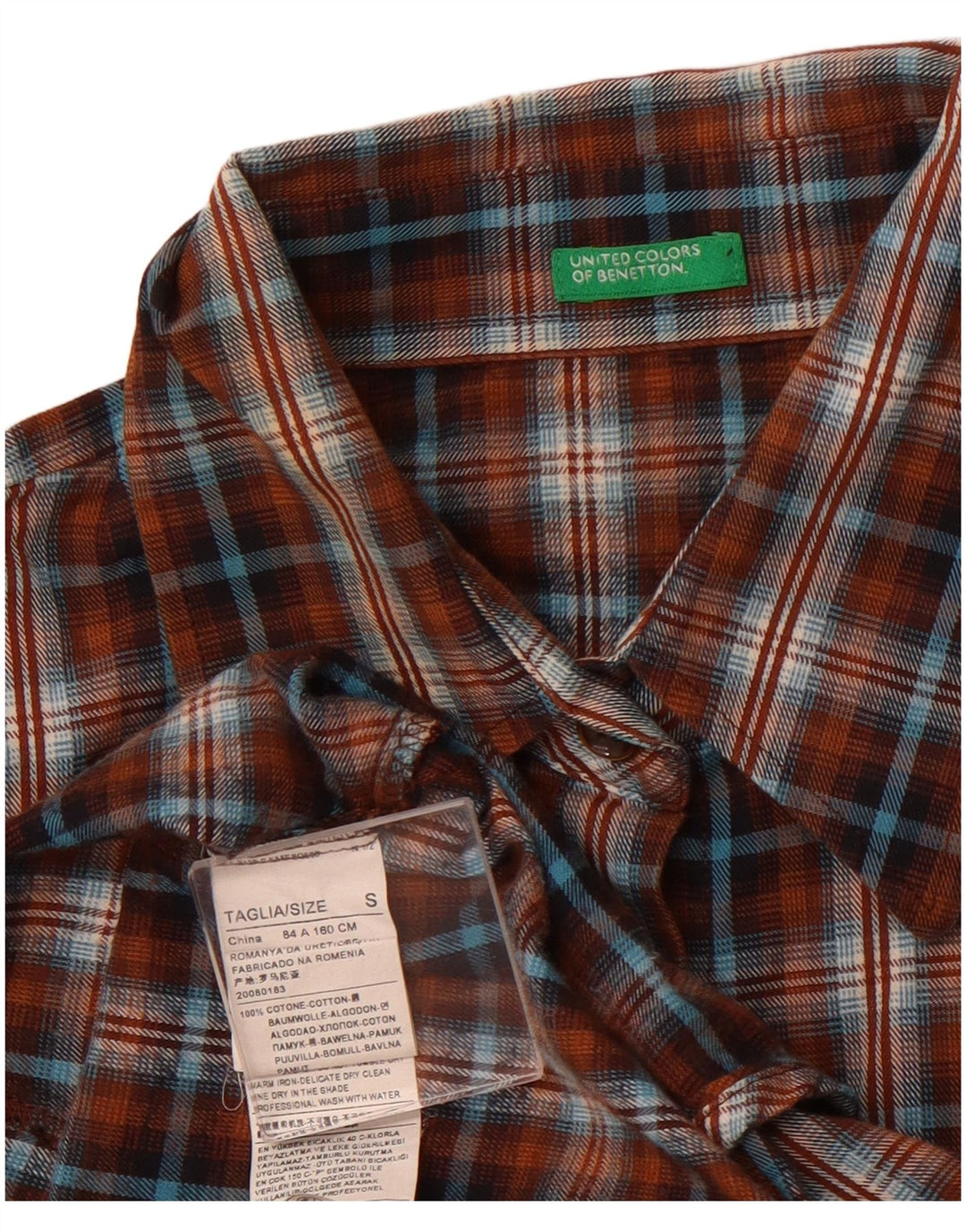 BENETTON Γυναικείο πουκάμισο UK 10 Small Brown Check Cotton