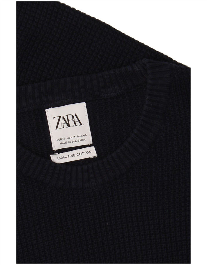 Zara Ανδρικό πουλόβερ με λαιμόκοψη μεσαίου μπλε βαμβακερό