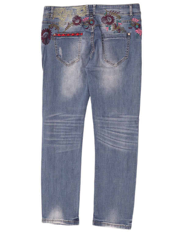 Desigual Γυναικείο Λεπτό Τζιν Χαμηλής Μέσης W30 L30 Μπλε φλοράλ βαμβακερό