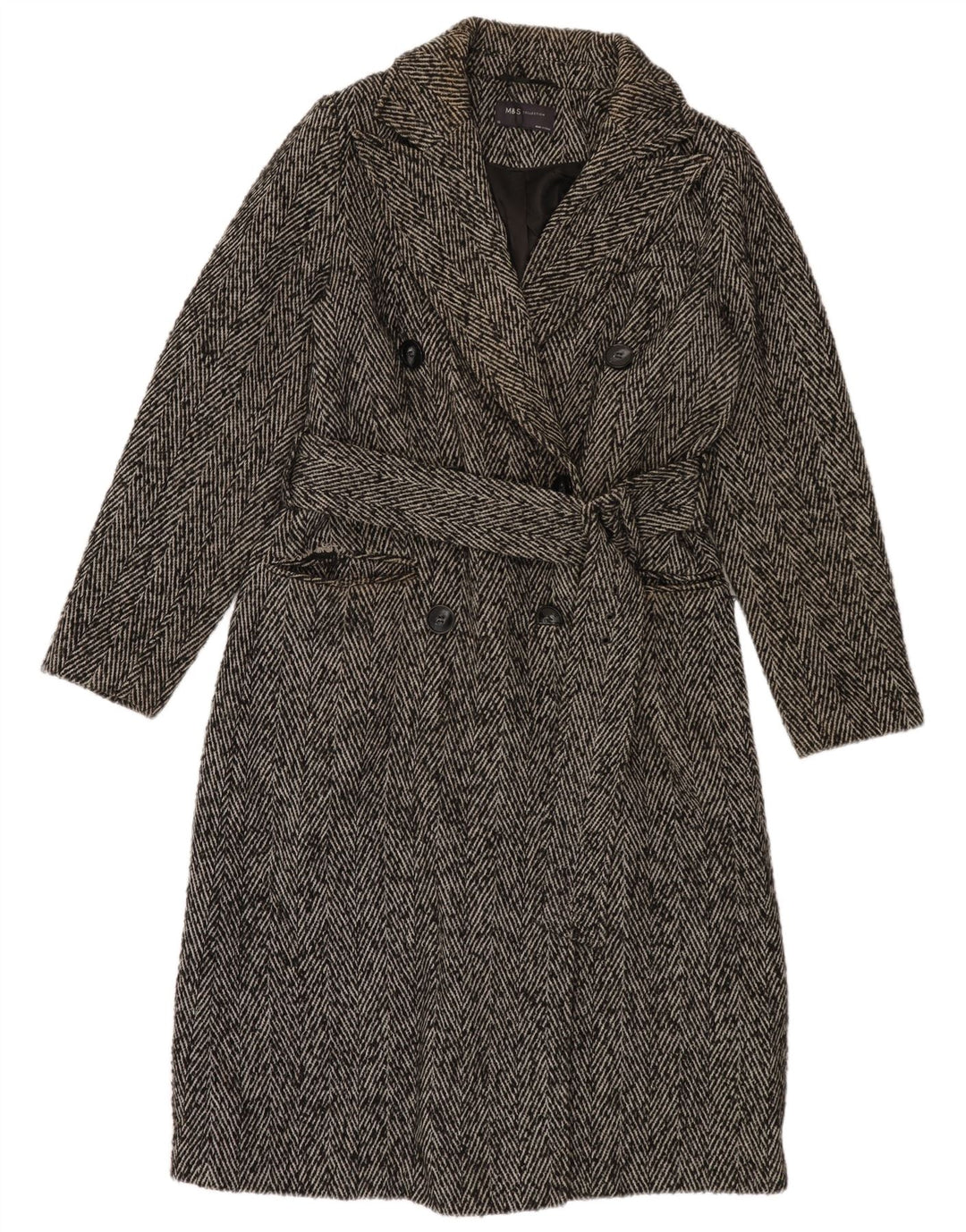 Marks & Spencer Γυναικείο παλτό με διπλό στήθος UK 10 Small Grey Thingbone