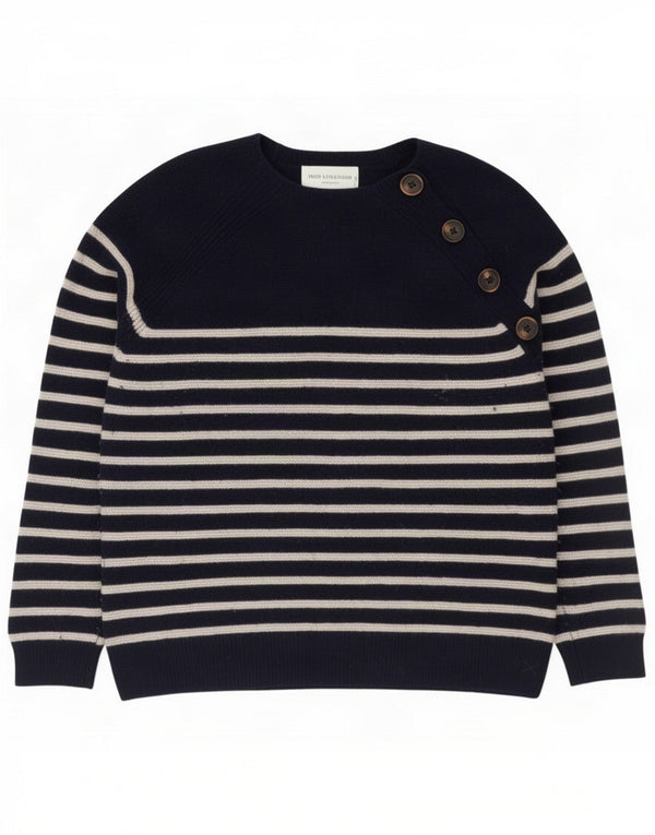 J. Crew Womens Crew Neck Jumper πουλόβερ UK 14 Medium Navy Blue ριγέ μαλλί