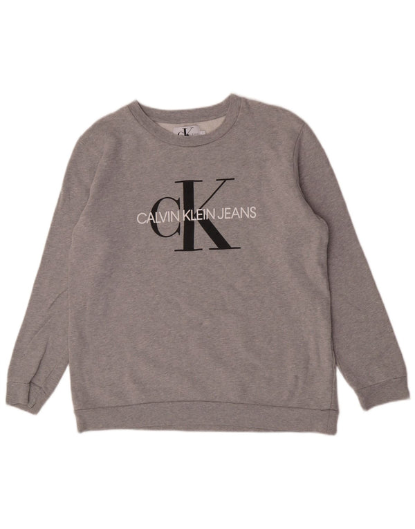 Calvin Klein Jeans Mens Graphic Sweatshirt Jumper Large Grey Flecked Cotton