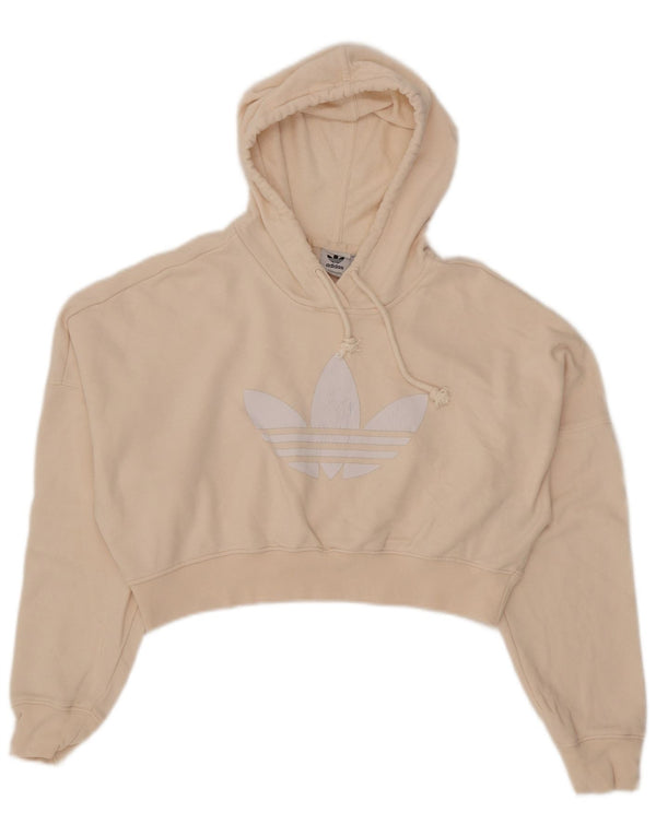 Adidas Γυναικείο Crop Graphic Oversized Hoodie Jumper UK 4 XS Μπεζ βαμβακερό