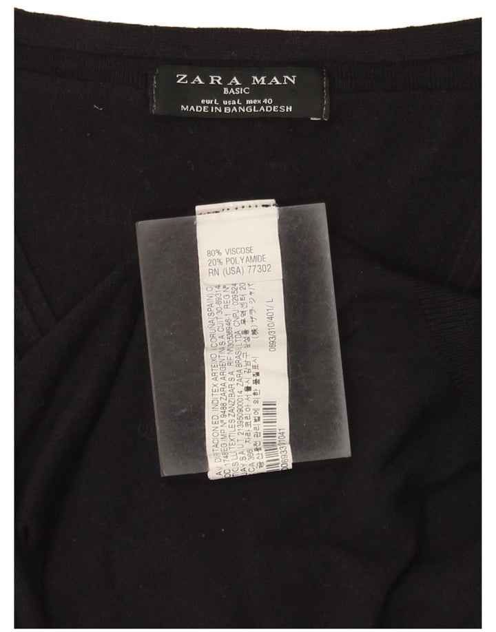 Ανδρικό κοντομάνικο Zara πουλόβερ με λαιμόκοψη V-λαιμόκοψη μεγάλο μπλε ναυτικό βισκόζη