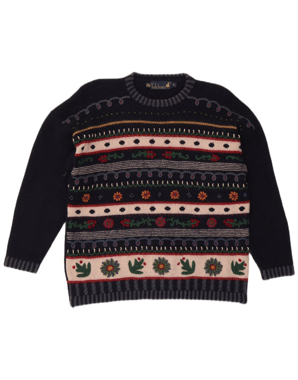 TULCHAN Γυναικείο πουλόβερ με λαιμόκοψη UK 18 XL Navy Blue Fair Isle Wool