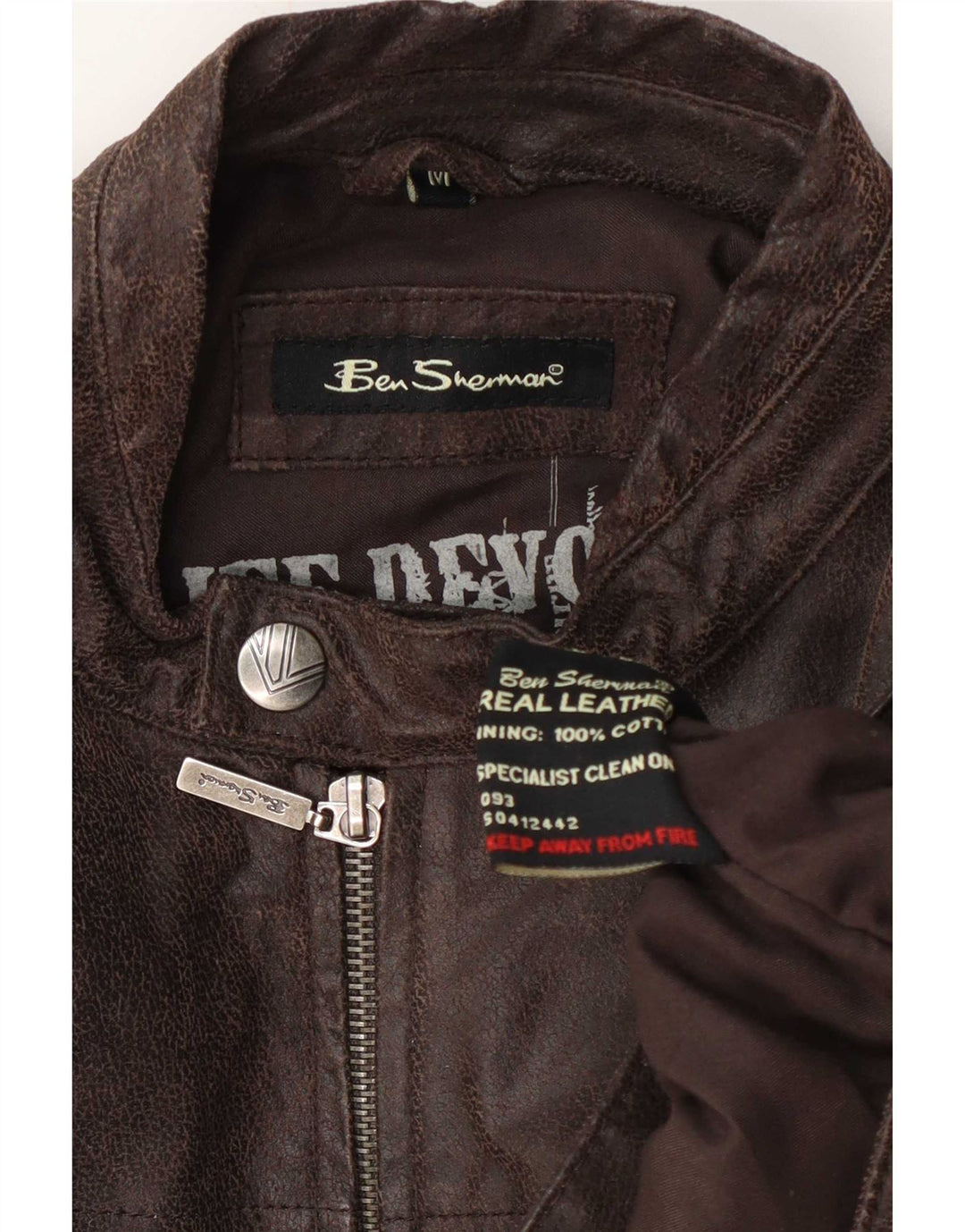 Ben Sherman Ανδρικό Δερμάτινο Μπουφάν Biker UK 38 Μεσαίο Καφέ
