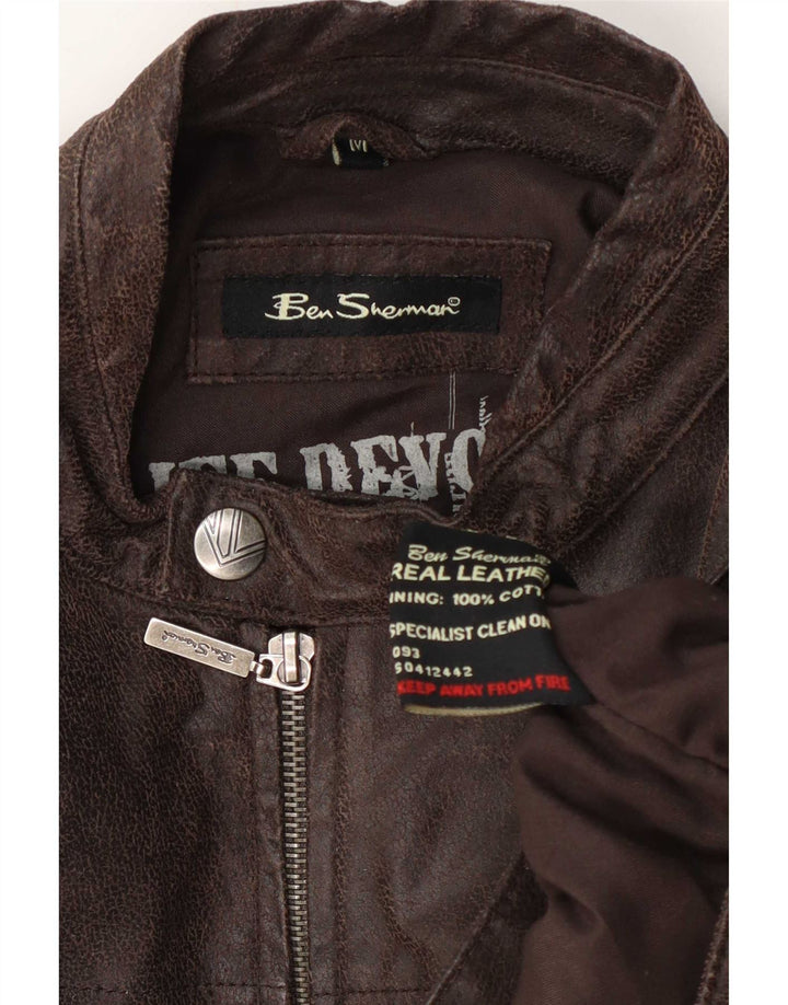 Ben Sherman Ανδρικό Δερμάτινο Μπουφάν Biker UK 38 Μεσαίο Καφέ