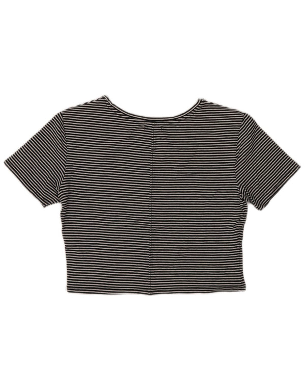 Zara Γυναικείο T-Shirt τοπ UK 14 μεγάλο μαύρο ριγέ βαμβακερό