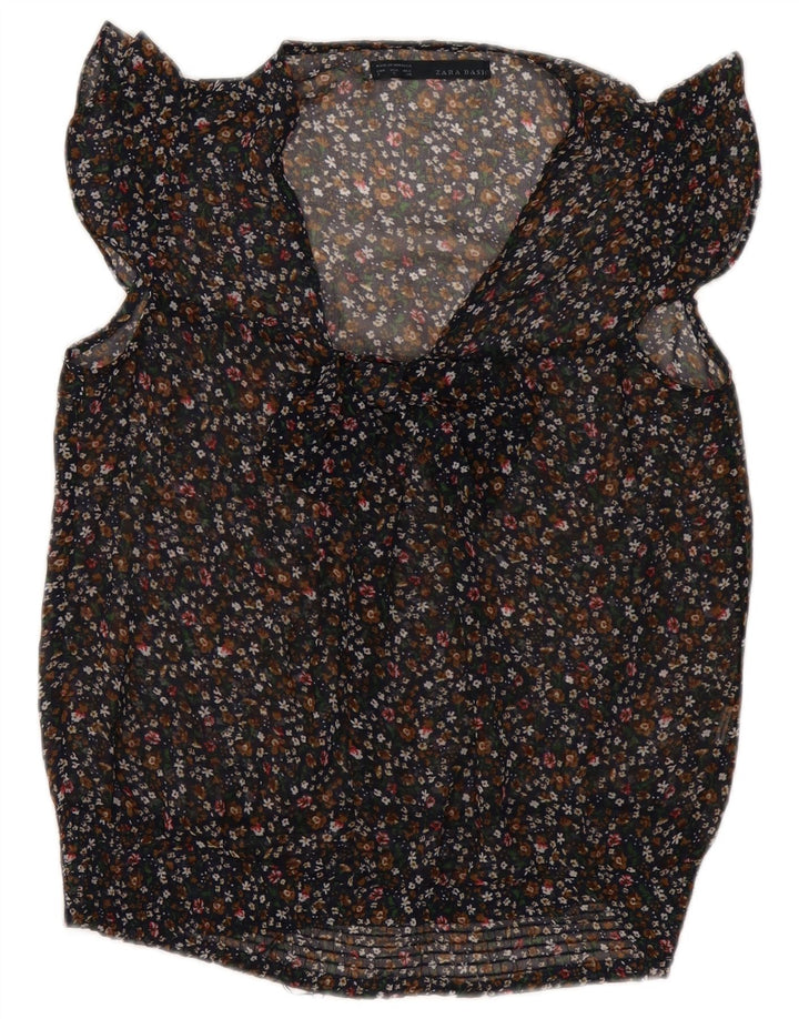ZARA γυναικείο παπιγιόν αμάνικο See Through Top 10 UK Small Black Floral