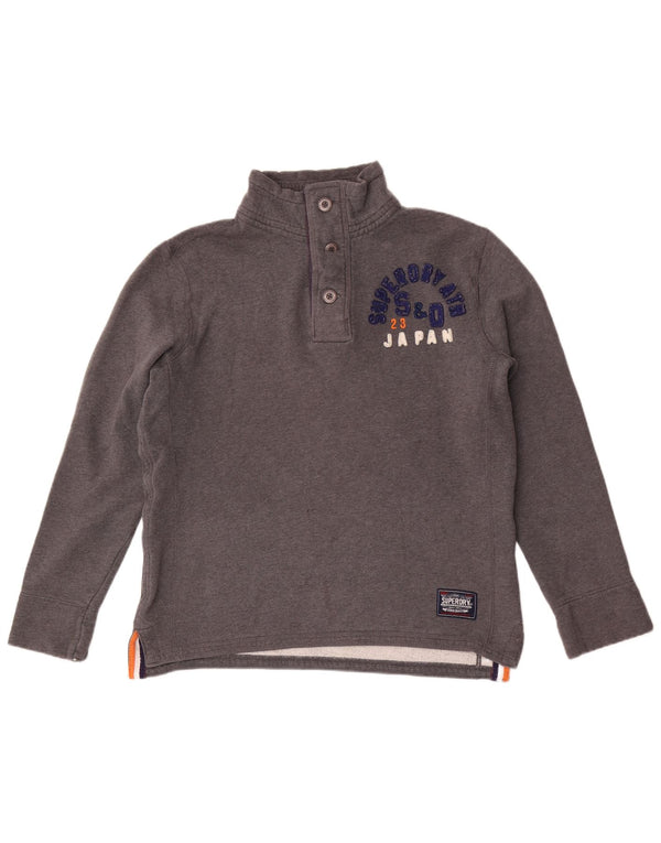 Ανδρικό φούτερ με γραφικό λαιμό με κουμπιά Superdry Jumper μεγάλο γκρι βαμβακερό