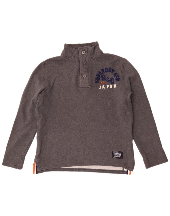 Ανδρικό φούτερ με γραφικό λαιμό με κουμπιά Superdry Jumper μεγάλο γκρι βαμβακερό