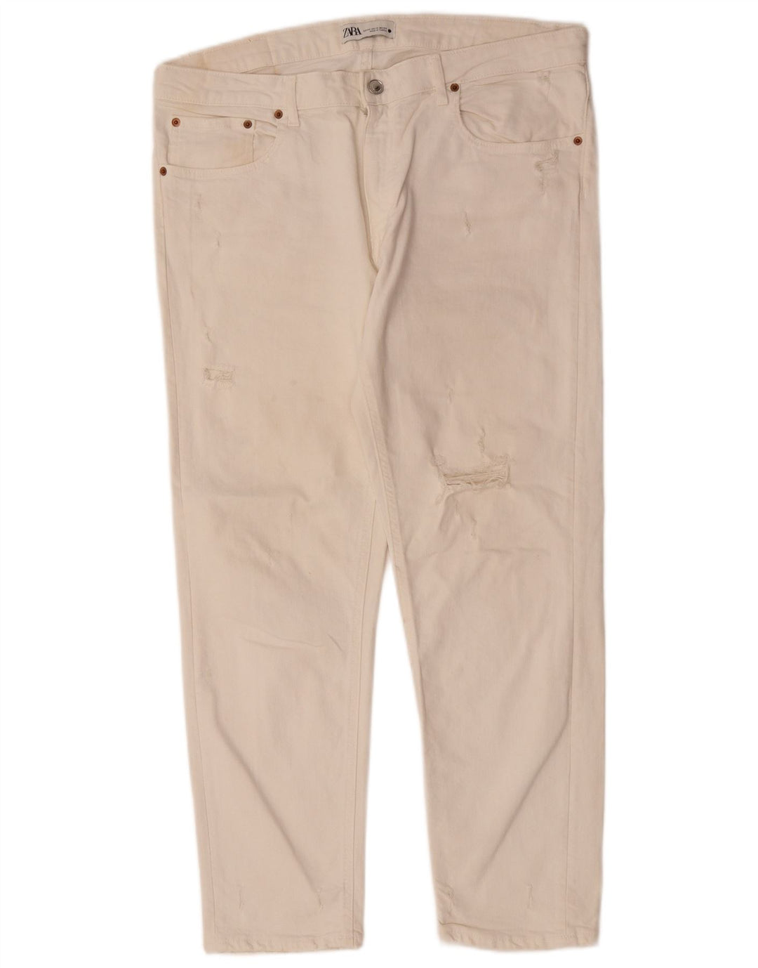 Zara Womens Distressed Straight Jeans EU 44 XL W34 L28 White