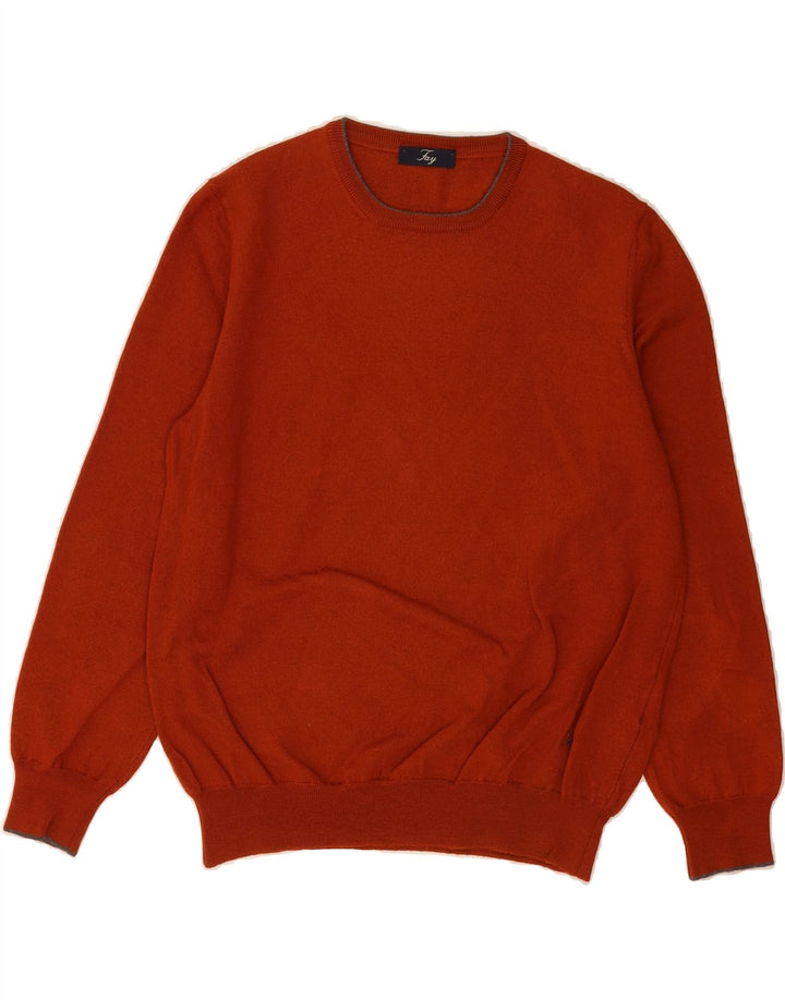 FAY Womens Crew Neck Jumper Sweater UK 14 Medium Orange Virgin Wool Vintage Fay and Second-Hand Fay from Messina Hembry 