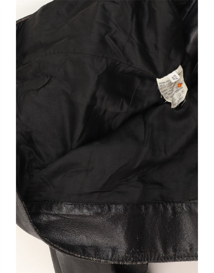 VINTAGE Γυναικείο Δερμάτινο Σακάκι Racer IT 42 Μεσαίο Μαύρο Δερμάτινο