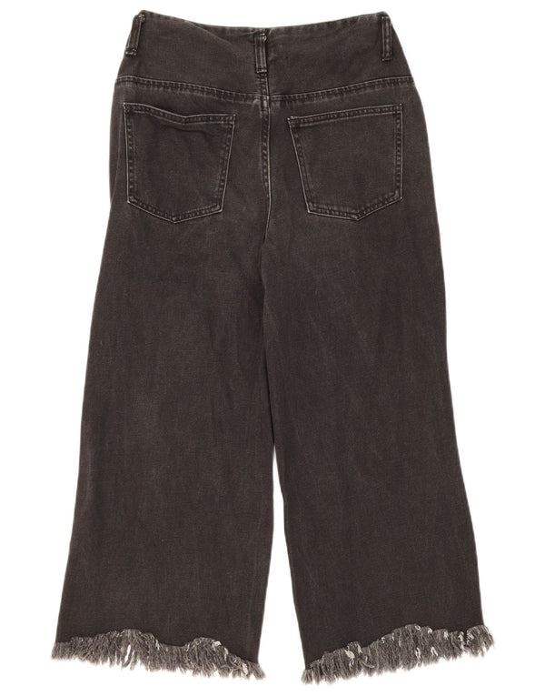 ZARA Womens Trafaluc Crop Wide Leg Jeans EU 36 XS W30 L23 Black Cotton