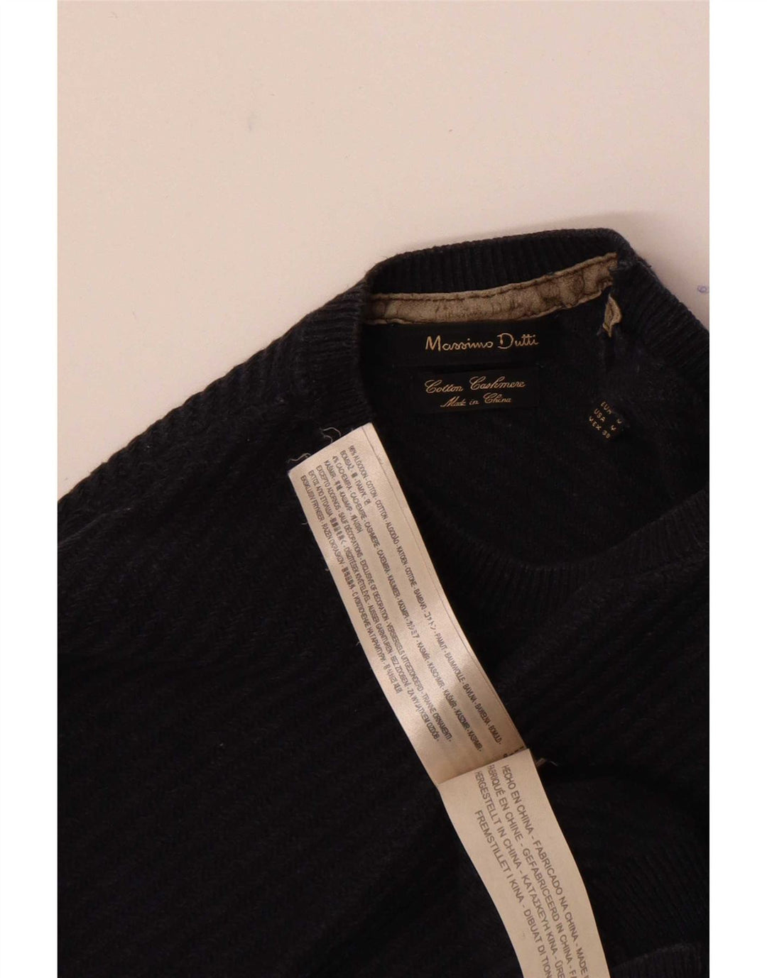 Massimo Dutti Ανδρικό πουλόβερ με λαιμόκοψη, μεσαίο μπλε βαμβακερό
