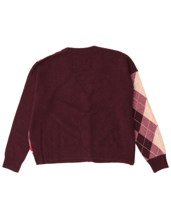 Kappa γυναικείο πουλόβερ ζακέτα υπερμεγέθη UK 18 XL Maroon Argyle/Diamond