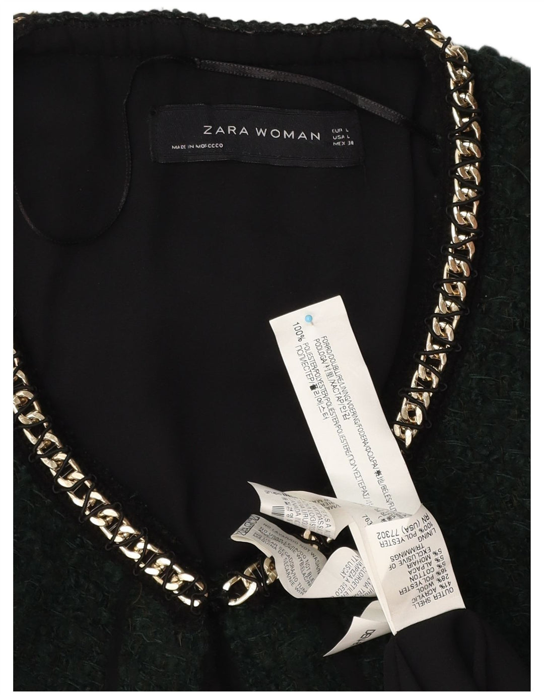 Zara Γυναικείο Παλτό UK 16 Μεγάλο Πράσινο Ακρυλικό