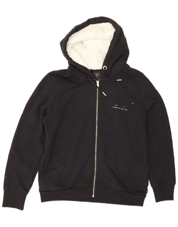 Superdry Γυναικείο πουλόβερ με κουκούλα με φερμουάρ UK 16 μεγάλο μαύρο βαμβακερό