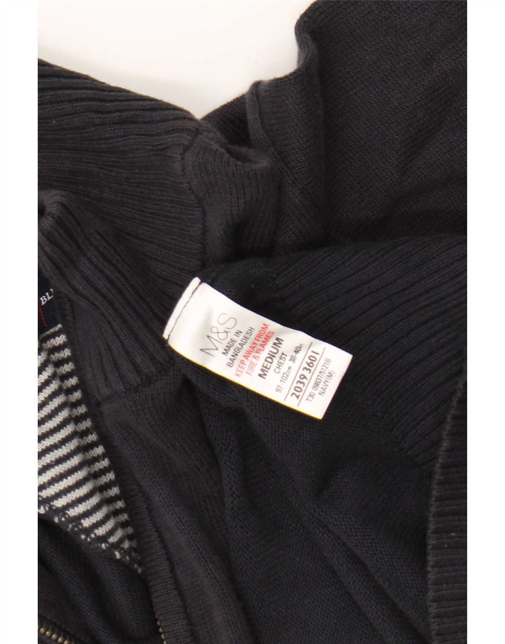 Ανδρικό πουλόβερ Marks & Spencer με φερμουάρ, μεσαίο μπλε βαμβακερό